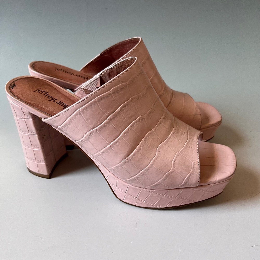 Jeffrey Campbell Croc Embossed Platform Mule Sandals Pink Block Heel 8.5